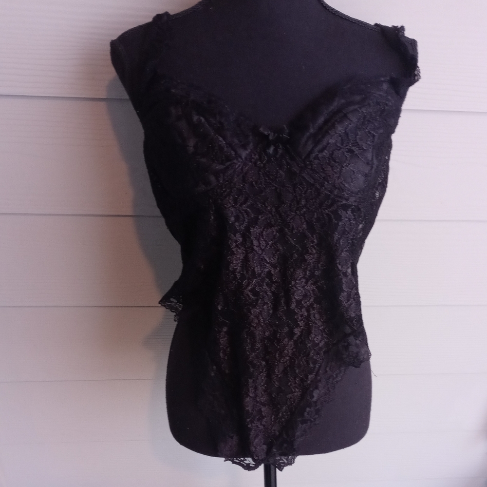 Juliara Before Anything Else Vintage Sheer Lace Teddy Black Bodysuit